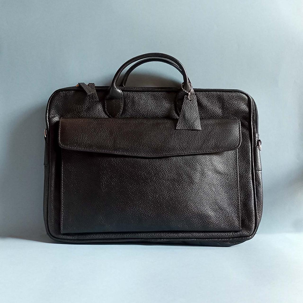 Slim Mild Grain Laptop Bag - Dark Brown