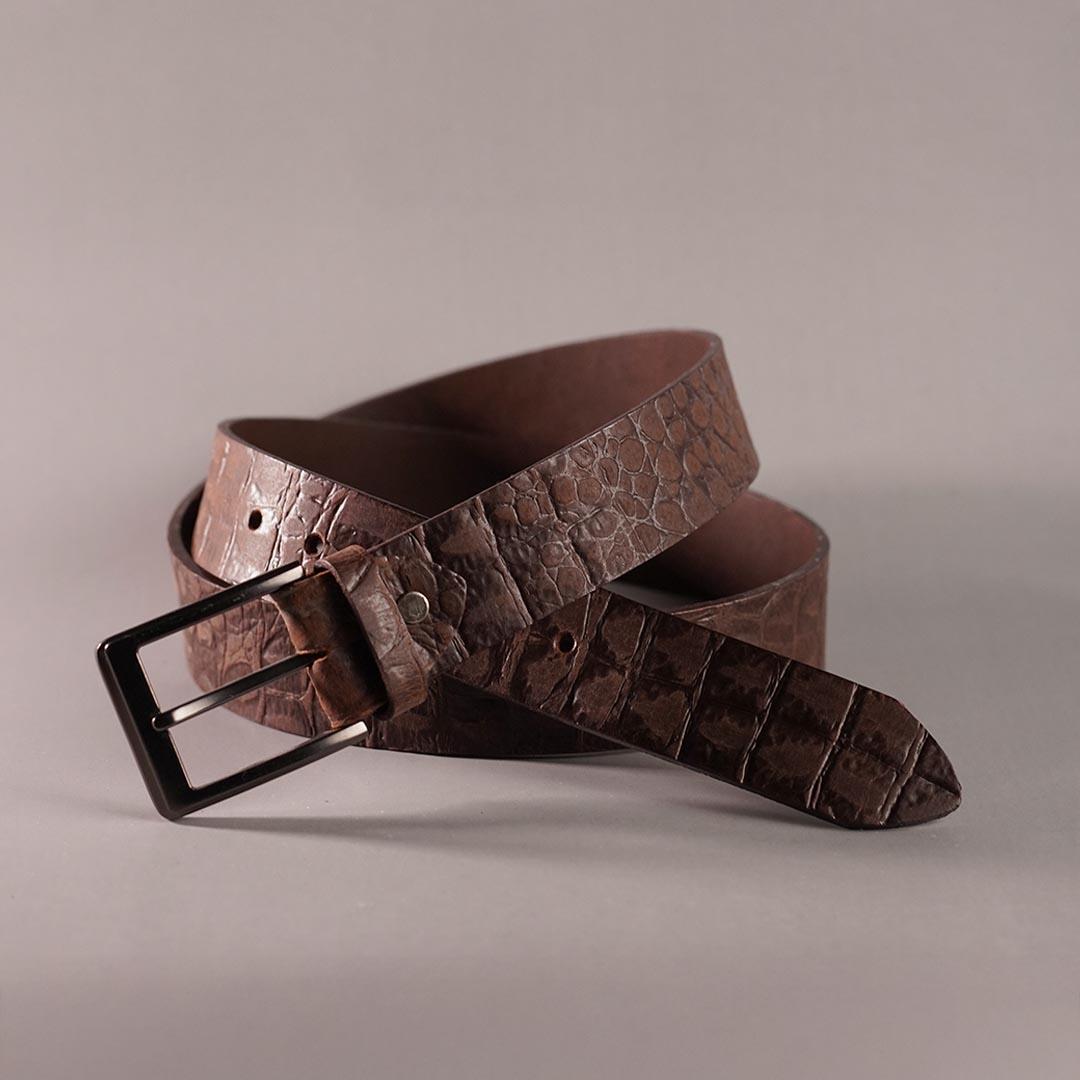 Crocodile Texture Cow Jeans Belt – Dark Brown