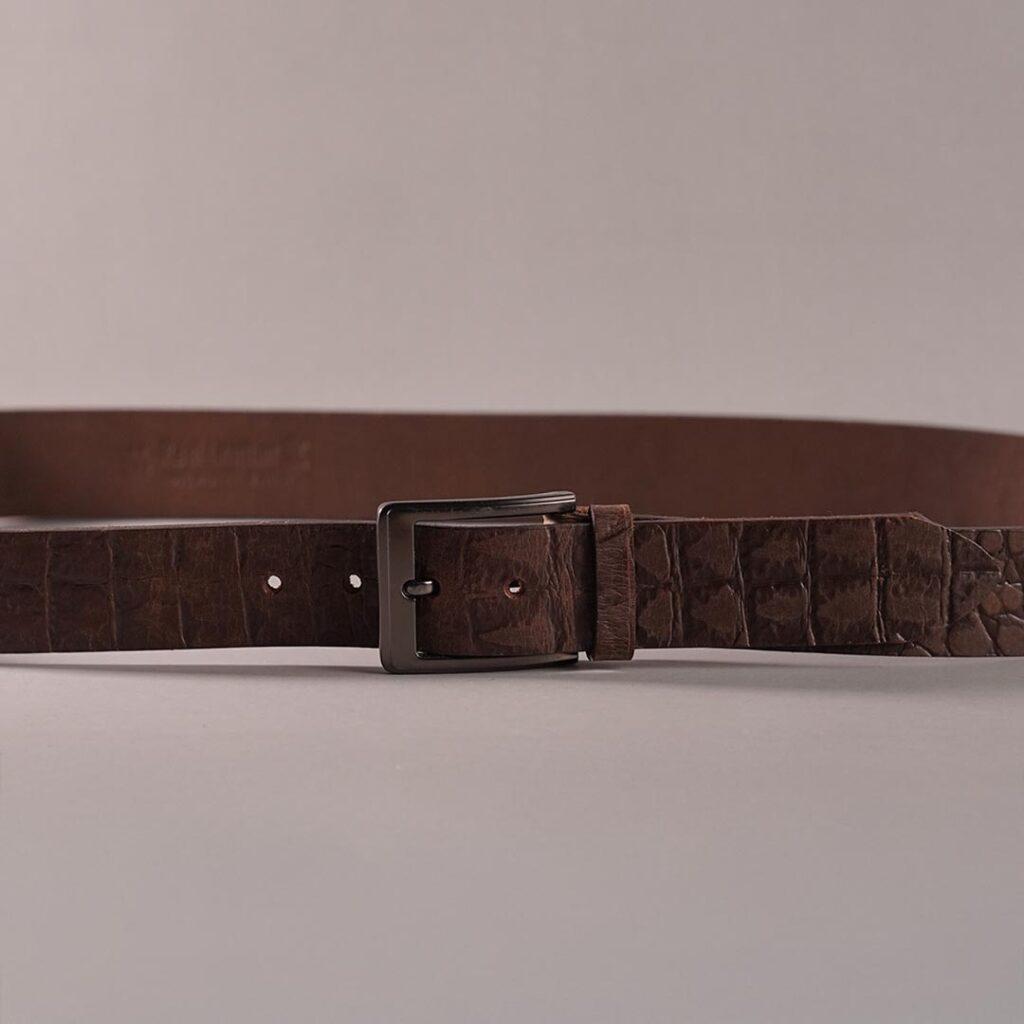 Crocodile Texture Cow Jeans Belt – Dark Brown