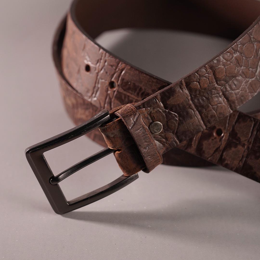 Crocodile Texture Cow Jeans Belt – Dark Brown