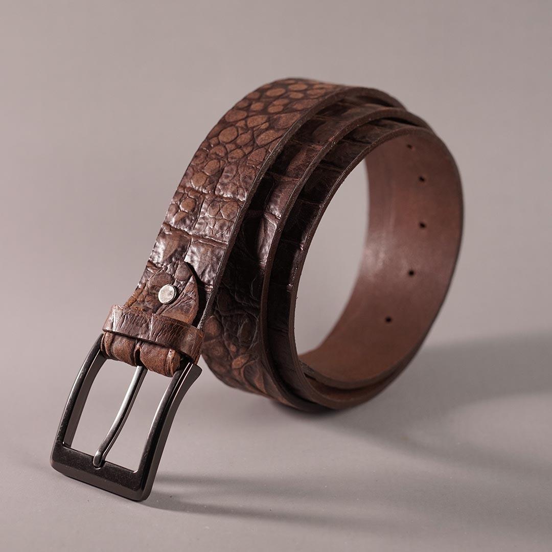 Crocodile Texture Cow Jeans Belt – Dark Brown