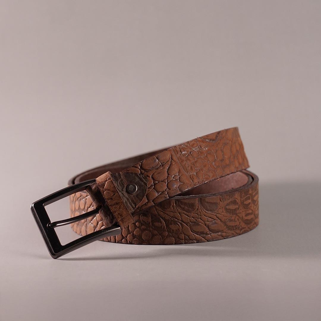 Crocodile Texture Cow Jeans Belt – Brown