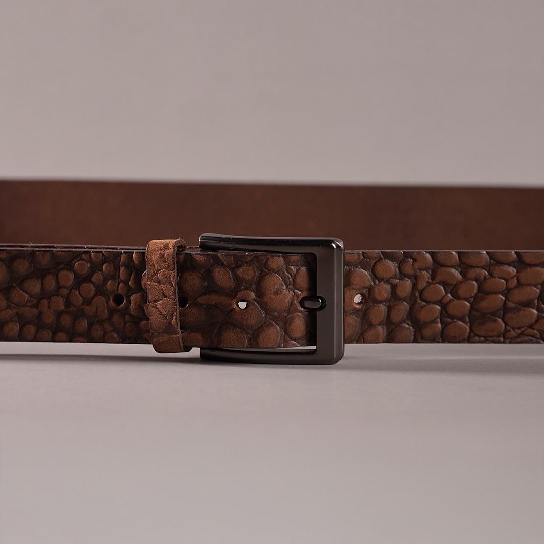Crocodile Texture Cow Jeans Belt – Brown