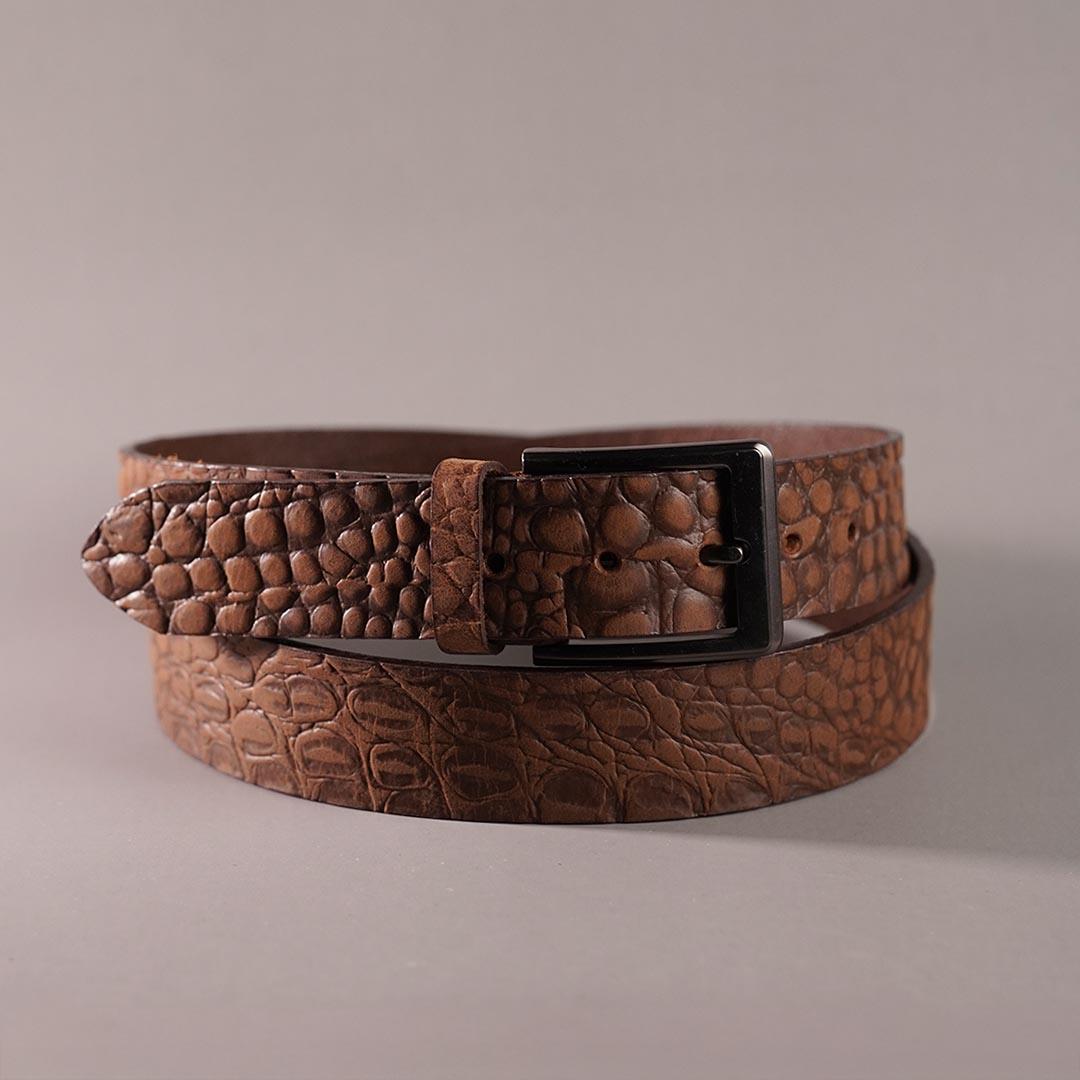 Crocodile Texture Cow Jeans Belt – Brown