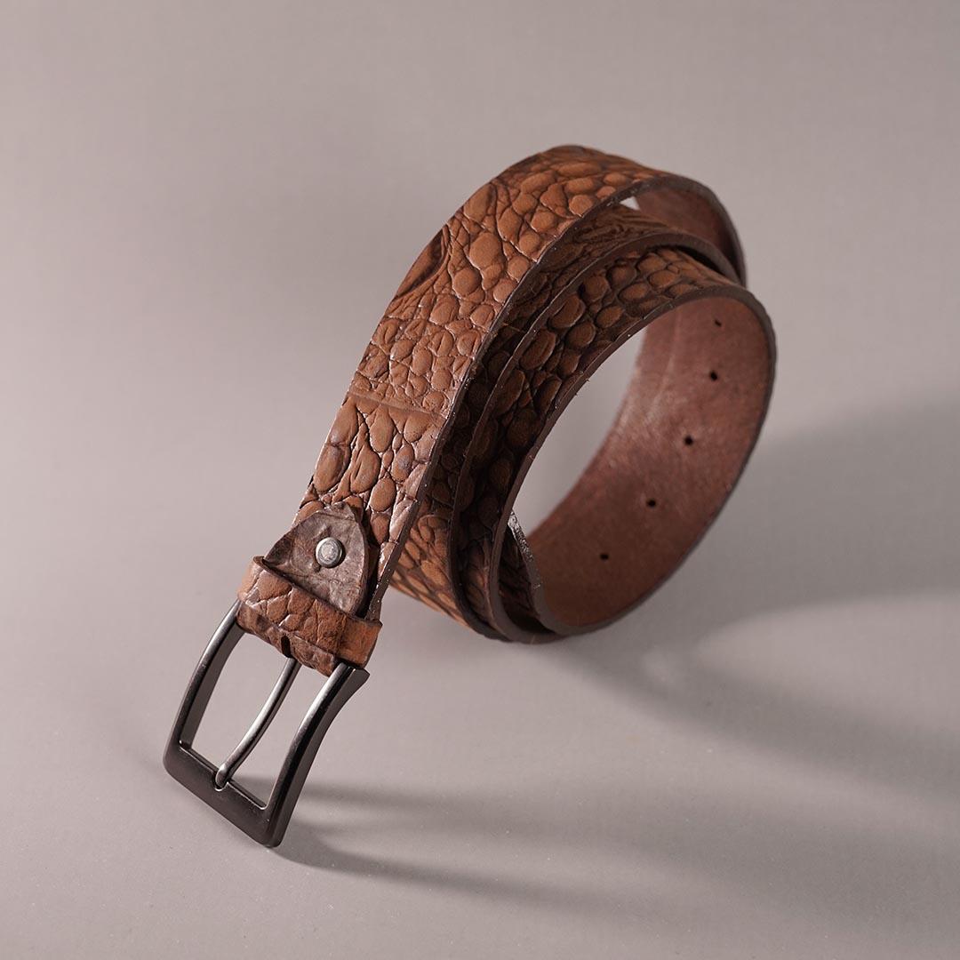 Crocodile Texture Cow Jeans Belt – Brown