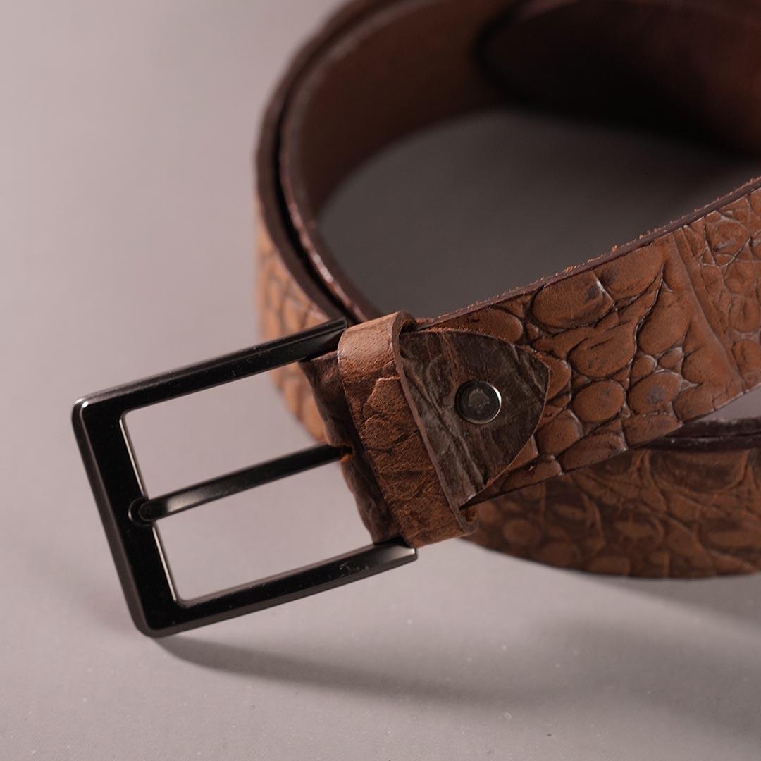 Crocodile Texture Cow Jeans Belt – Brown
