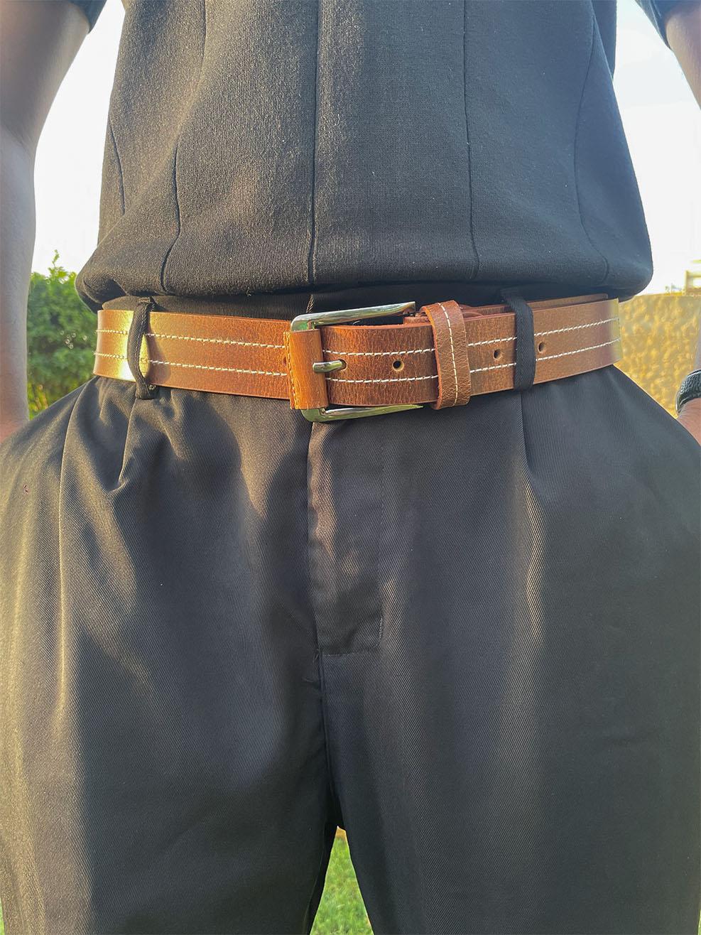 Designer Crazy Horse Jeans Belt - Brown