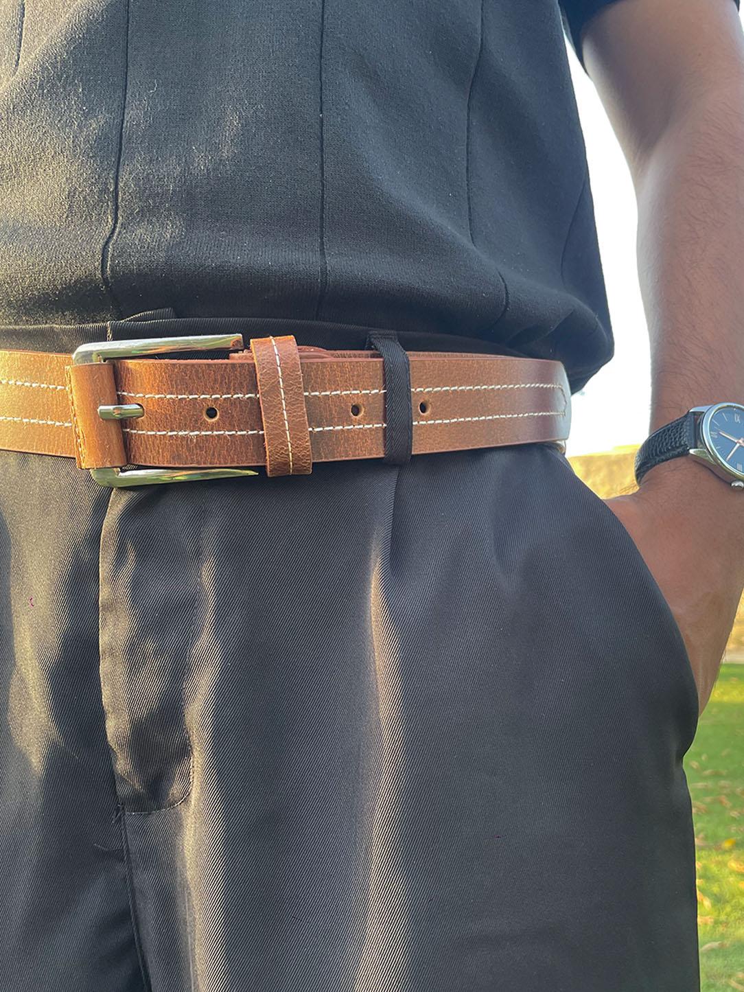 Designer Crazy Horse Jeans Belt - Brown