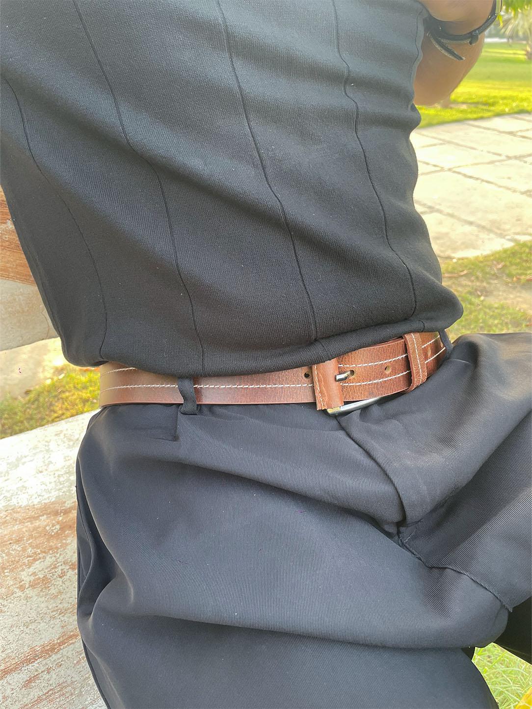 Designer Crazy Horse Jeans Belt - Brown