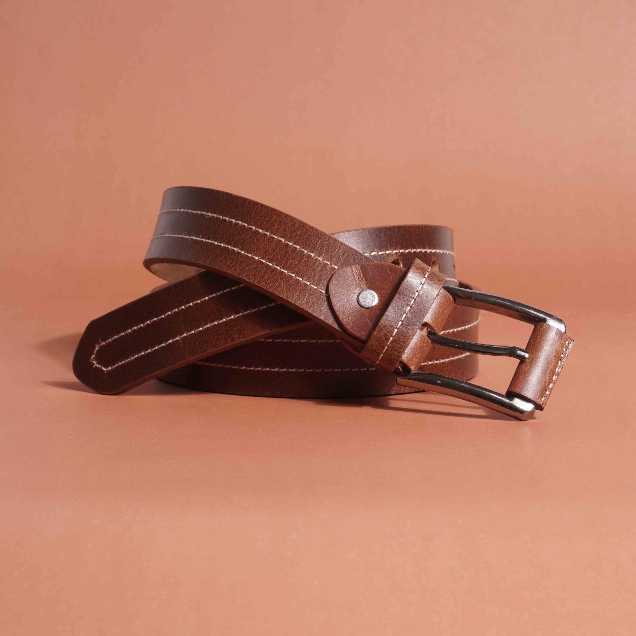 Designer Crazy Horse Jeans Belt - Brown