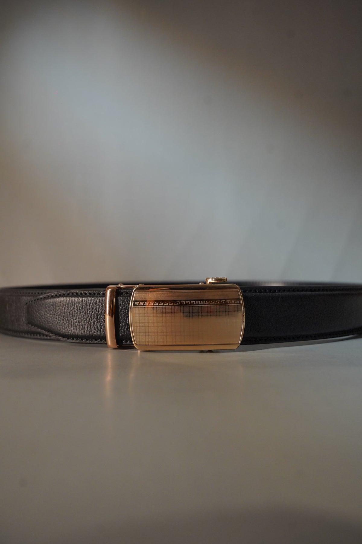 Formal Auto Lock Grain Leather Belt - Black