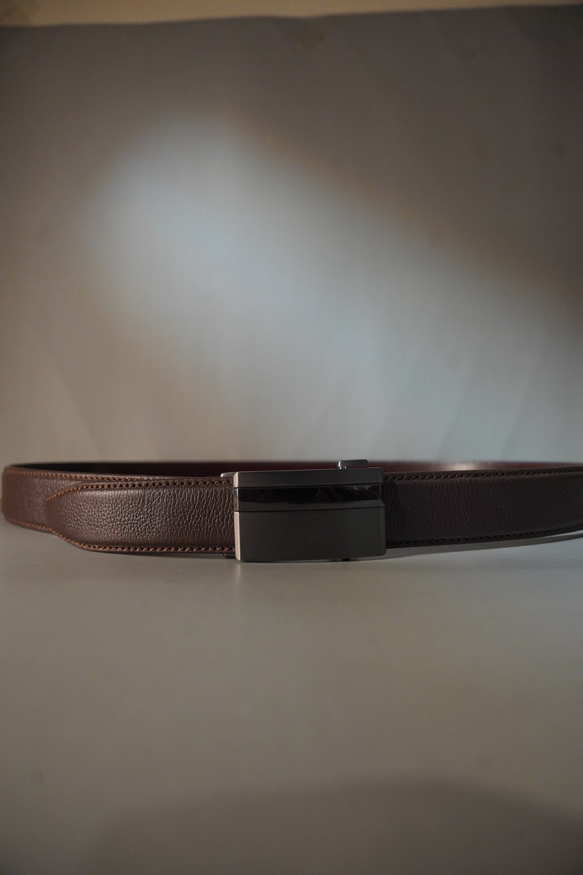 Formal Auto Lock Grain Leather Belt - Dark Brown
