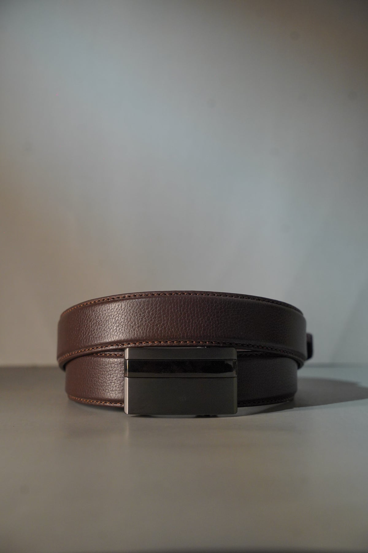 Formal Auto Lock Grain Leather Belt - Dark Brown