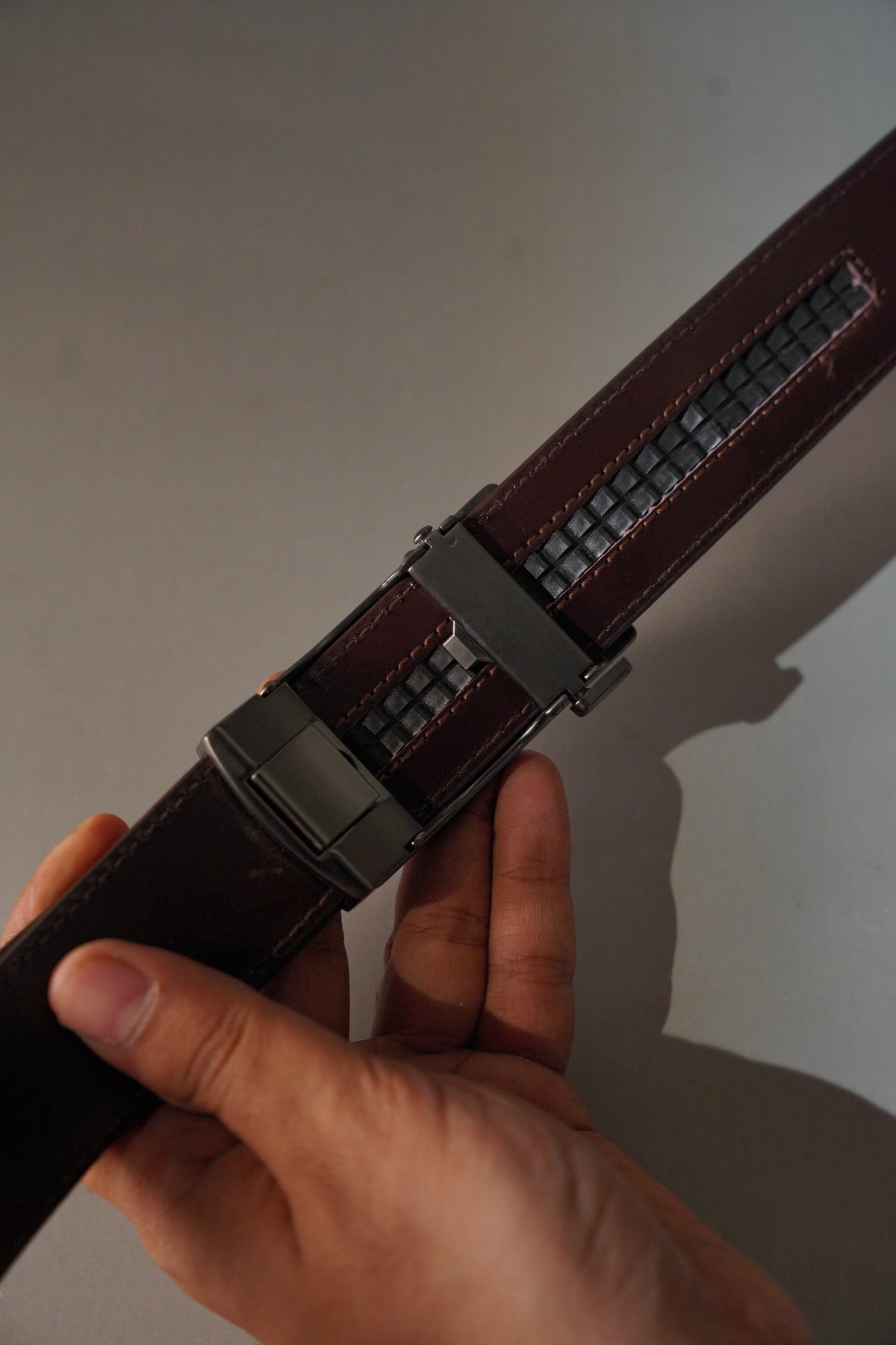 Formal Auto Lock Grain Leather Belt - Dark Brown