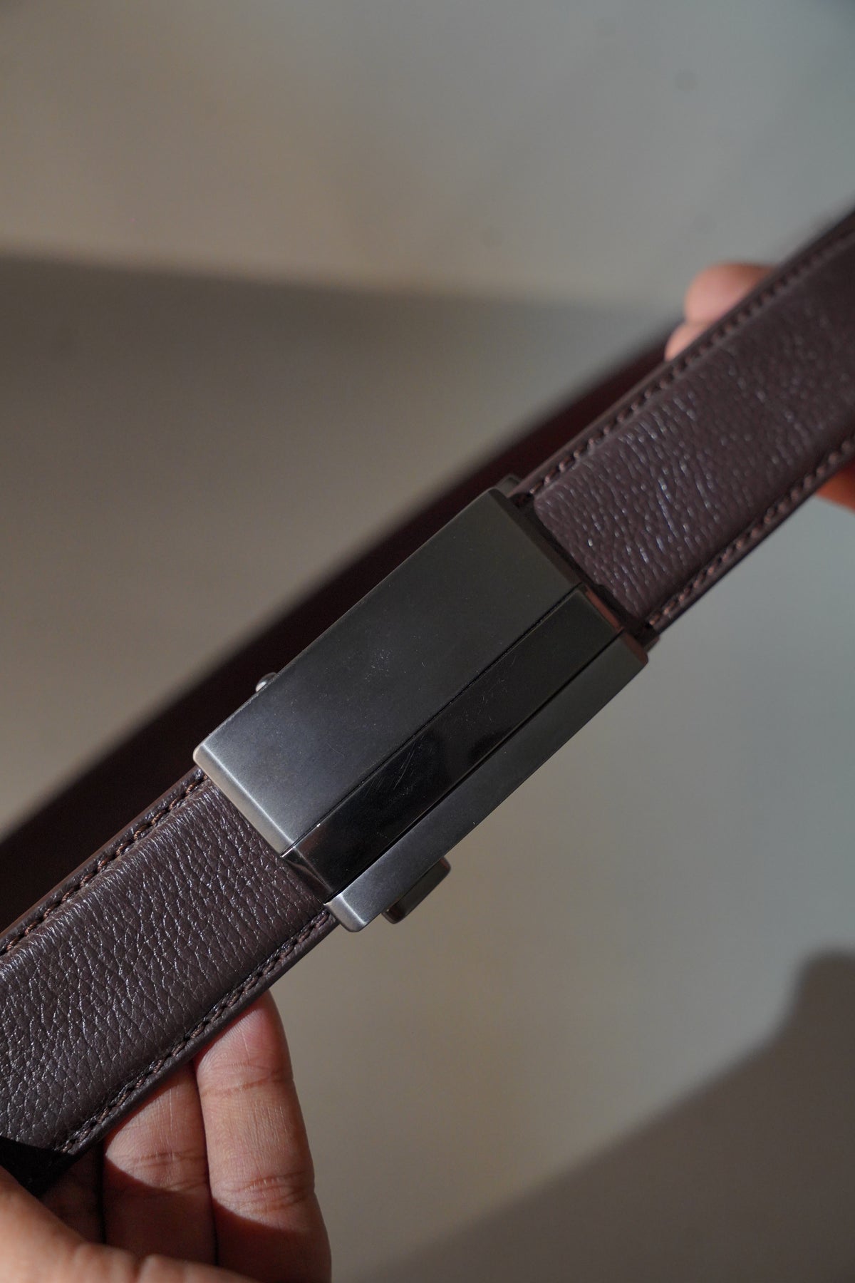 Formal Auto Lock Grain Leather Belt - Dark Brown